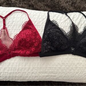 Victoria's Secret Red and Black Lace Bralette Set